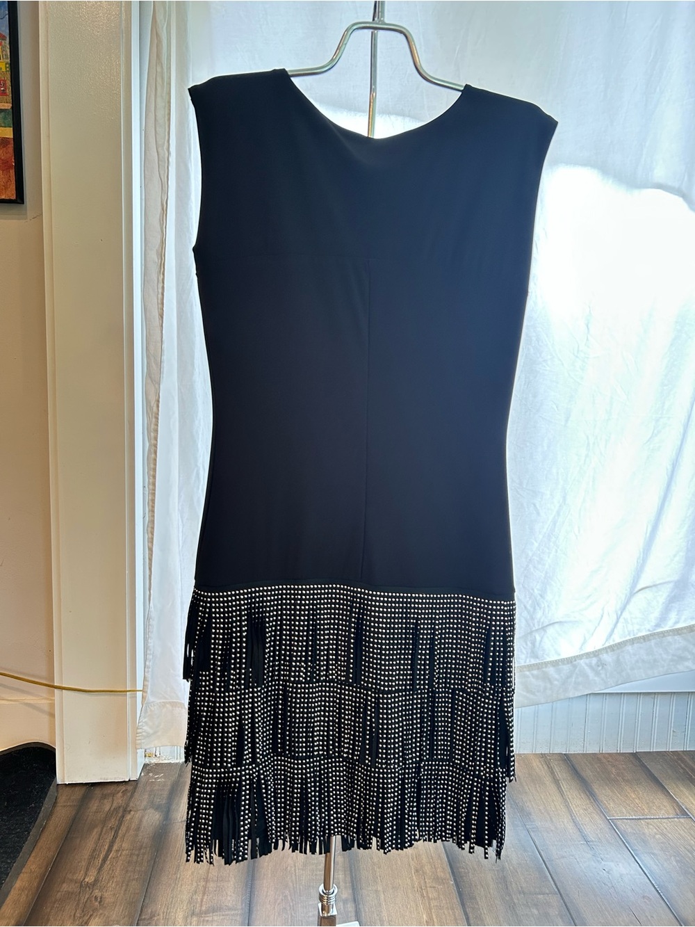 Frank Lyman Design Black Beaded Fringe Mini Dress